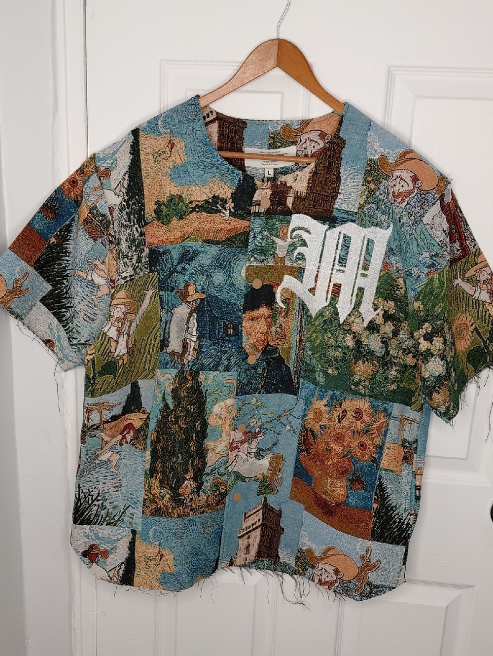 Men’s Short-Sleeve Patchwork Graphic Tee in Teal and Blue